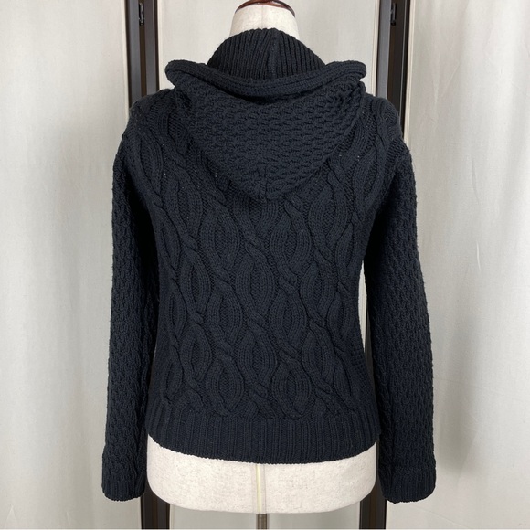 Inis Crafts 100% Merino Wool Black Cardigan Cable Knit Size S - Picture 4 of 10